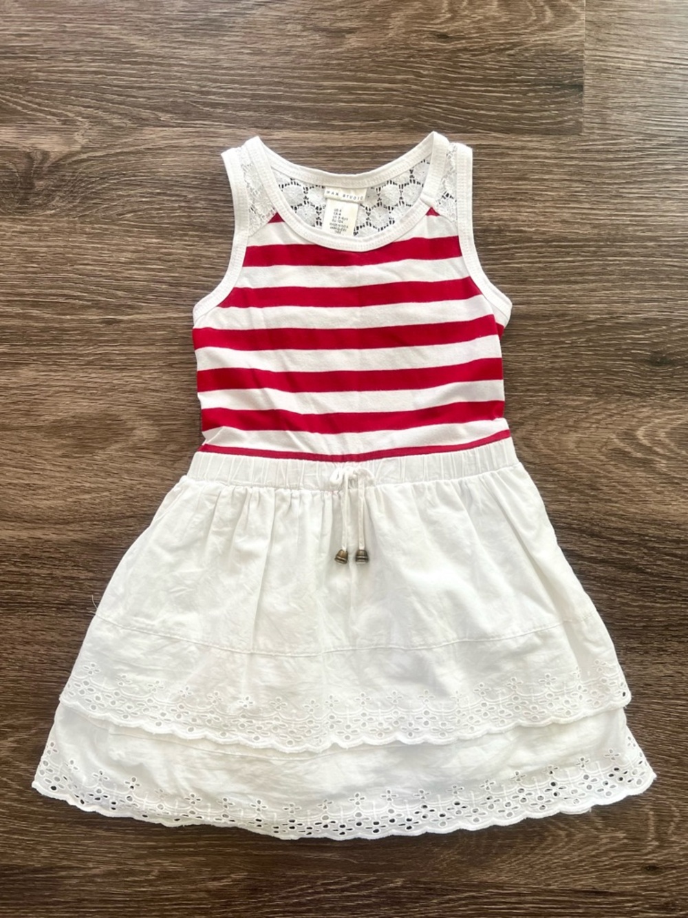 Max Studio Red & White Striped Tank Dress with Eyelet Skirt size 4